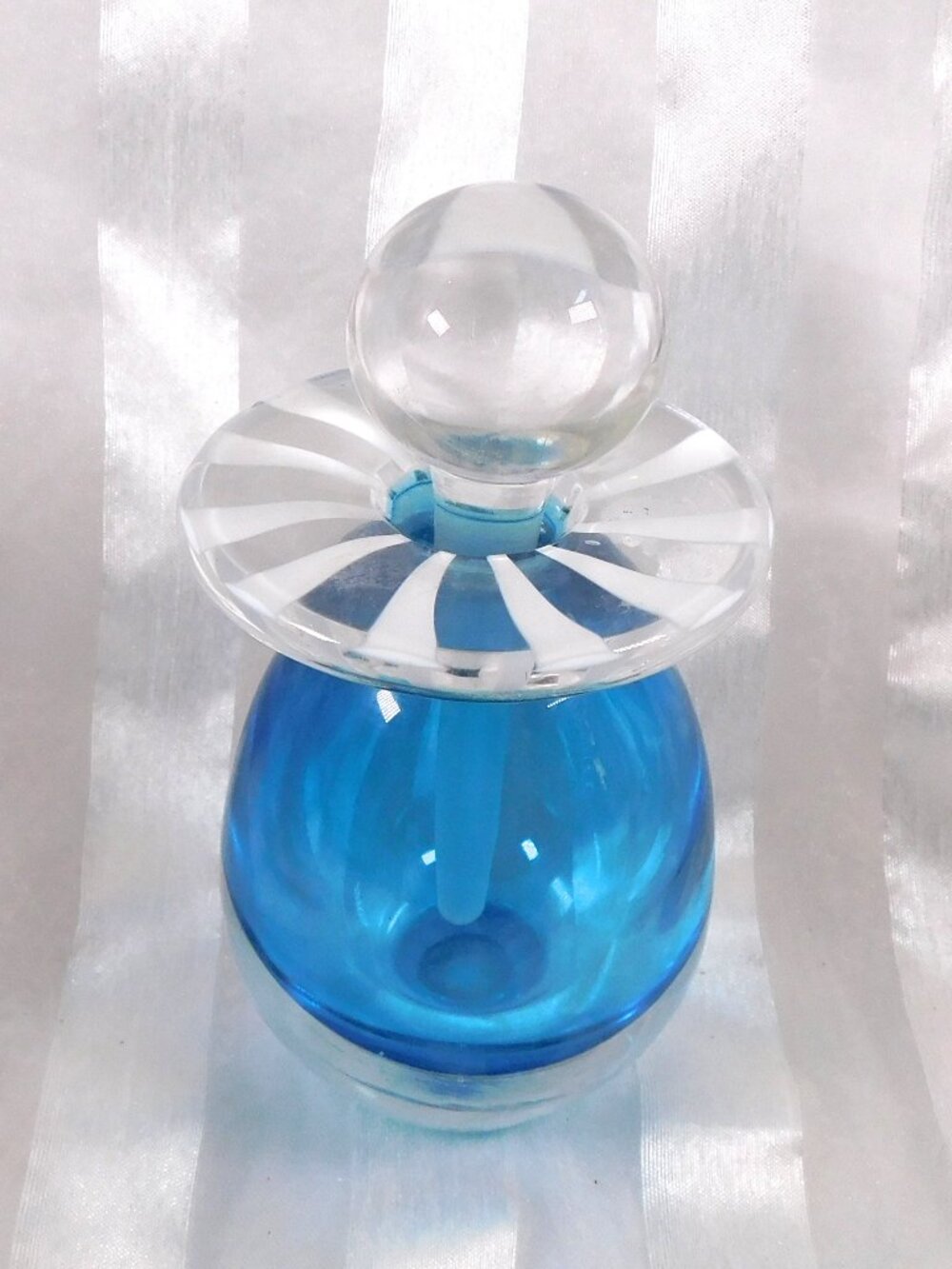 Signed Blue Cased Art Glass Perfume Bottle # 26410